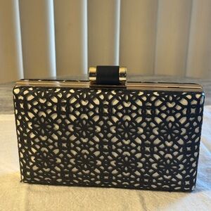 Chic Black and Gold Floral Clutch
